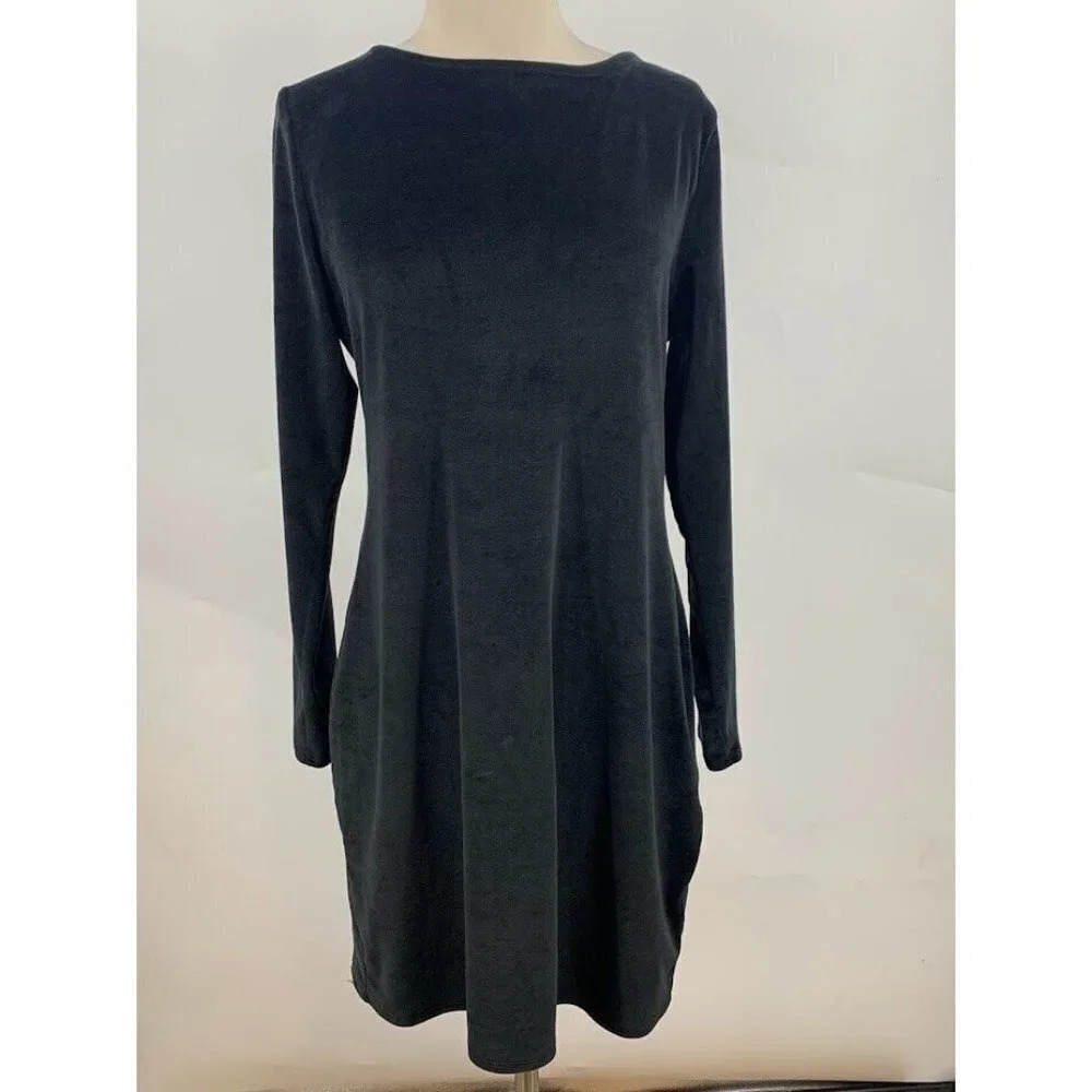 Melrose & Market‎ Women's Black Velour Long Sleeve Cutout Back Dress Size L NWOT